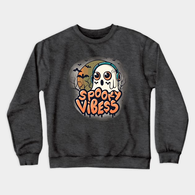 Cute Ghost Jamming to Spooky Tunes Halloween Music Crewneck Sweatshirt by Quote'x